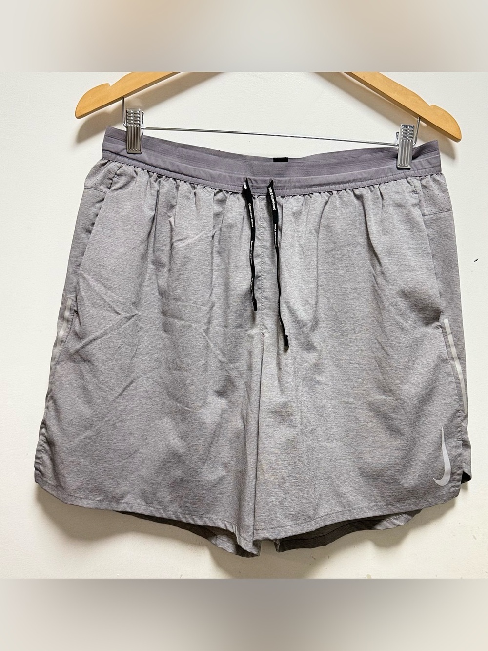 Nike Women's Light Gray Athletic Shorts with Black Drawstring